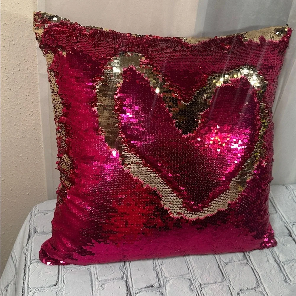 Reversible Color Change Sequin Throw Pillow Sparkle Shine Pink Gold 15x15x6 Girl